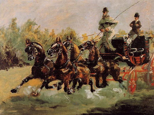 Alphonse de Toulouse-Lautrec Driving His Four-in-Hand, vintage artwork by Henri de Toulouse-Lautrec, 12x8" (A4) Poster