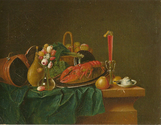 Still life with lobster, vintage artwork by Peter Jacob Horemans, 12x8" (A4) Poster