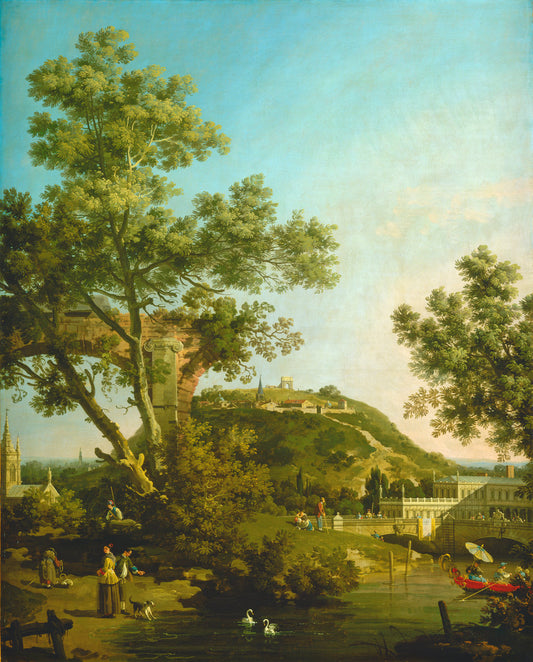 English Landscape Capriccio with a Palace, vintage artwork by Canaletto, 12x8" (A4) Poster