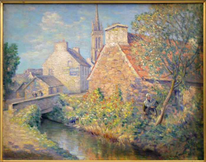 Village Bridge in Brittany, vintage artwork by Arvid Nyholm, 12x8" (A4) Poster