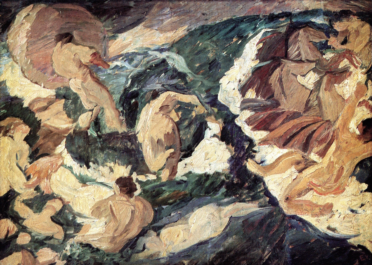 Poseidon Rushing over the Sea Surrounded by  Nereids and Tritons, vintage artwork by Edvard Weie, 12x8" (A4) Poster