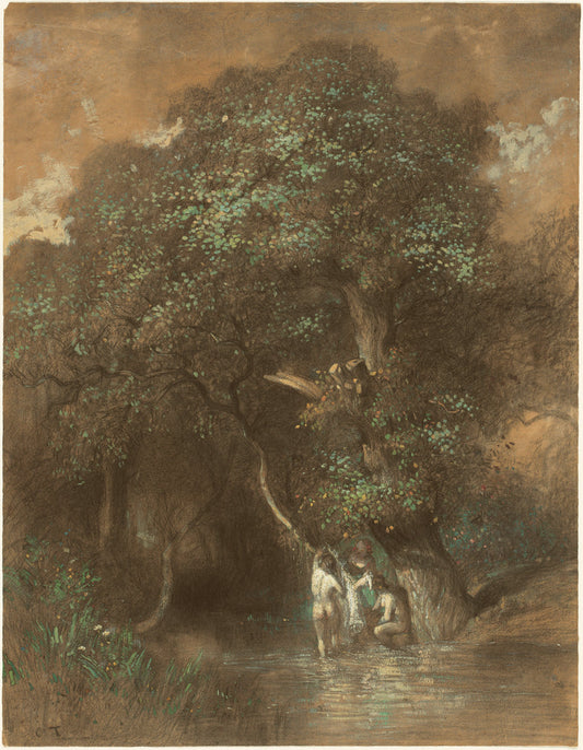 Bathers by  a Giant Oak, vintage artwork by Constant Troyon, A3 (16x12") Poster Print