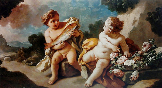 Allegory of the Power of Love, vintage artwork by Francesco de Mura, 12x8" (A4) Poster