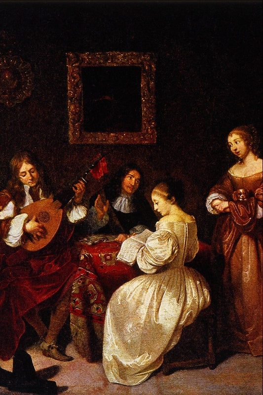 A Musical Evening, vintage artwork by Caspar Netscher, 12x8" (A4) Poster