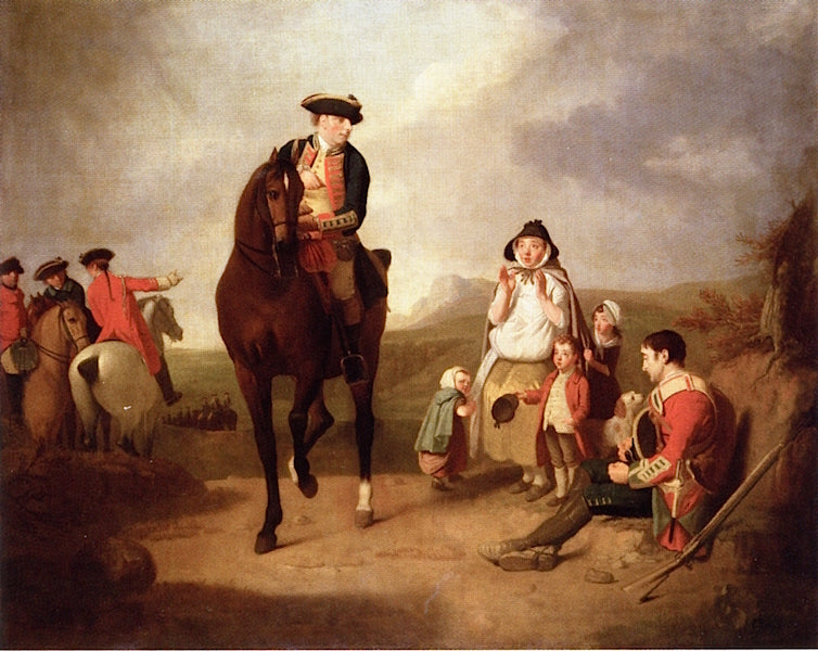 The Marquis of Grandy Giving Alms to a Sick Soldier and His Family, vintage artwork by Edward Penny, 12x8" (A4) Poster