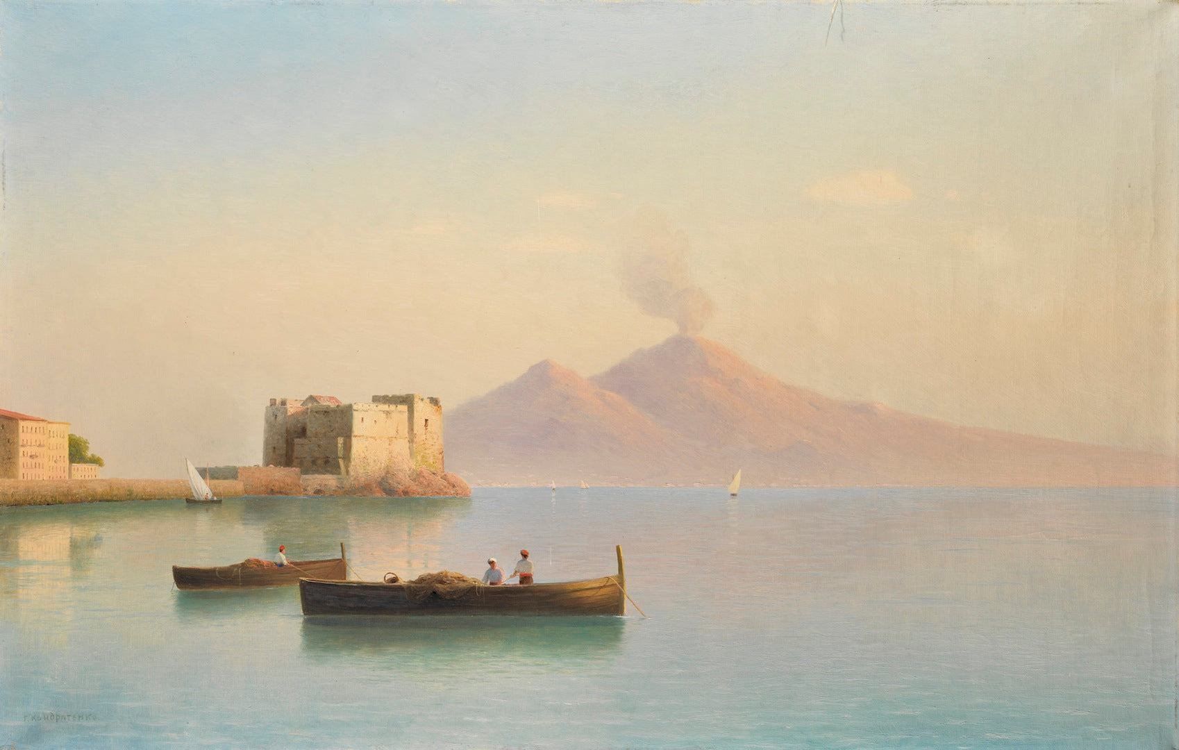 Old Harbour with a View of Vesuvius by Gavriil Kondratenko,A3(16x12")Poster