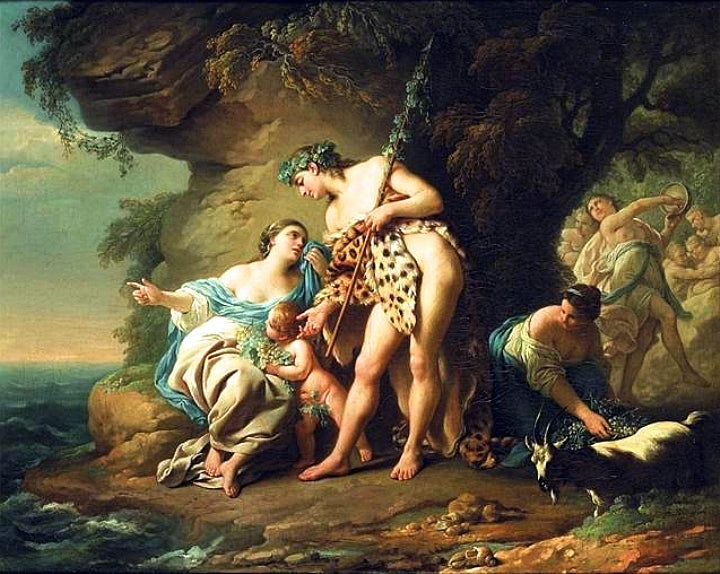 Bacchus Consoling Ariadne Abandonned by  Theseus, vintage artwork by Louis Jean François Lagrenee, 12x8" (A4) Poster