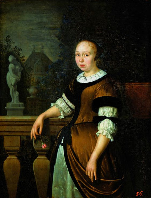 Portrait of a young lady with a rose, vintage artwork by Pieter Cornelisz van Slingeland, 12x8" (A4) Poster