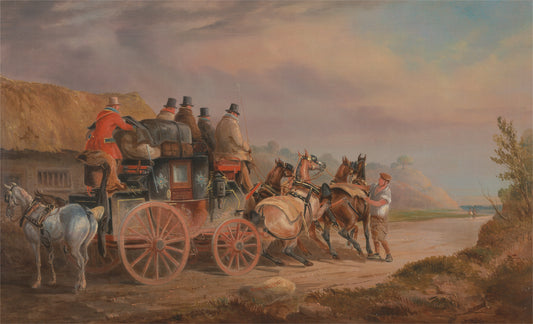 Mail Coaches on the Road: the `Quicksilver' Devonport-London, vintage artwork by Charles Cooper Henderson, A3 (16x12") Poster Print