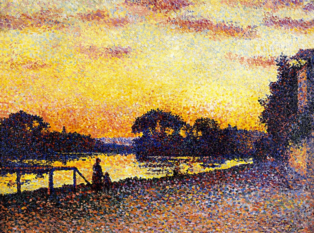 Banks of the Seine at Herblay, Sunset, vintage artwork by Maximilien Luce, 12x8" (A4) Poster