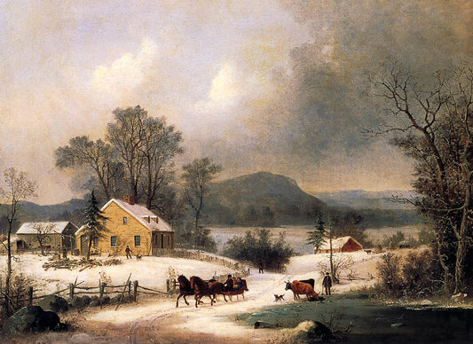 A Sleigh Ride in the Snow, vintage artwork by George Henry Durrie, A3 (16x12") Poster Print
