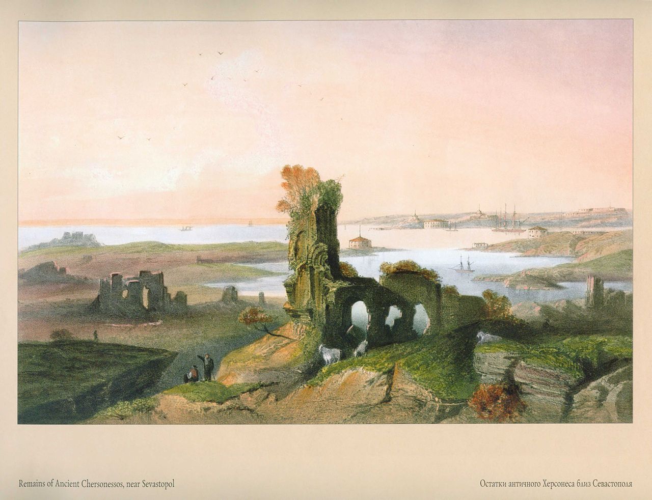 Remains of Ancient Chersonessos near Sevastopol, vintage artwork by Carlo Bossoli, A3 (16x12") Poster Print