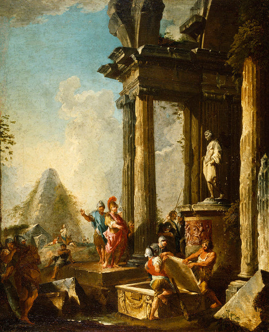 Alexander the Great at the Tomb of Achilles, vintage artwork by Giovanni Paolo Panini, 12x8" (A4) Poster