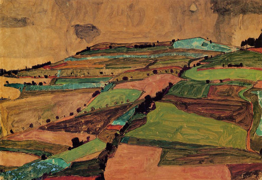 Field Landscape, vintage artwork by Egon Schiele, 12x8" (A4) Poster