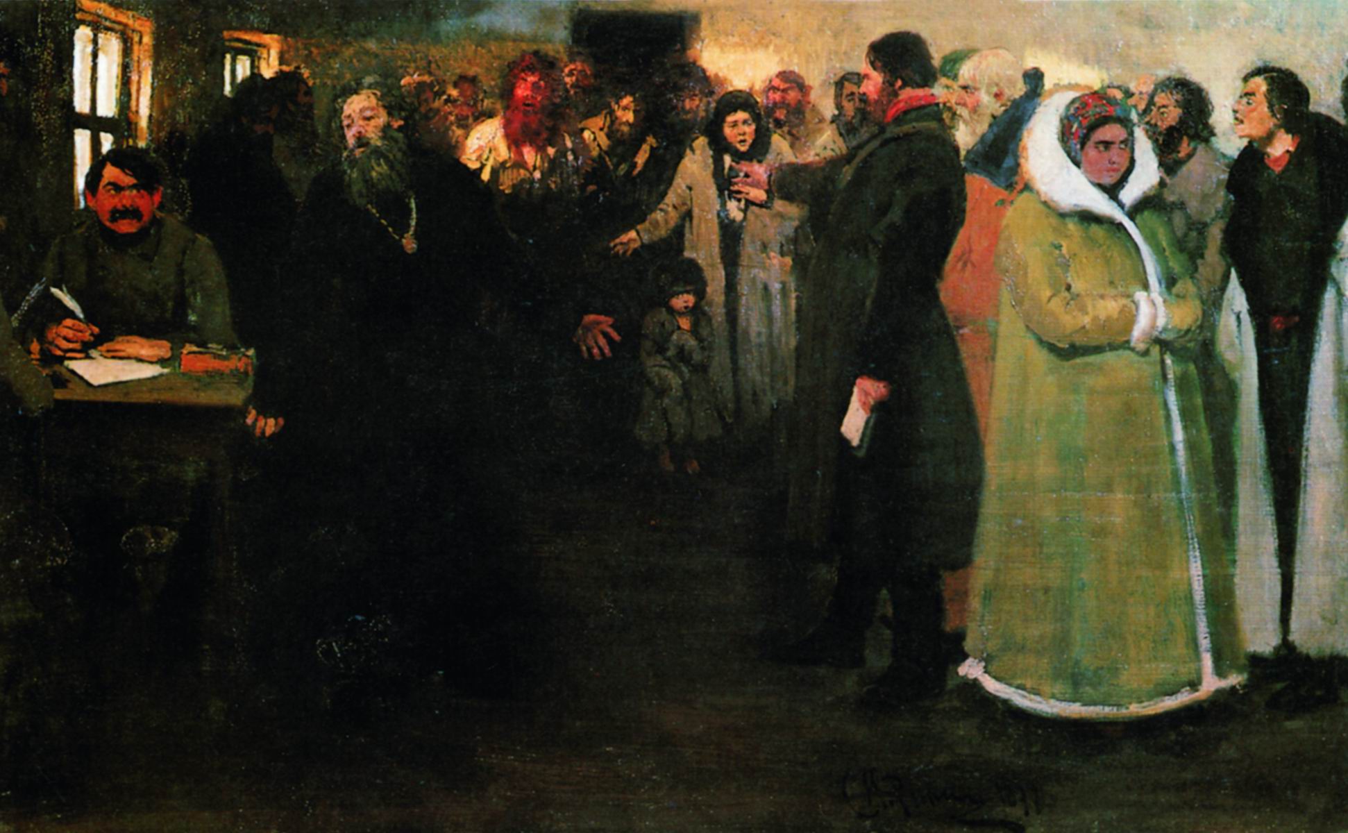 At the Local Adminsitration, vintage artwork by Ilia Efimovich Repin, 12x8" (A4) Poster
