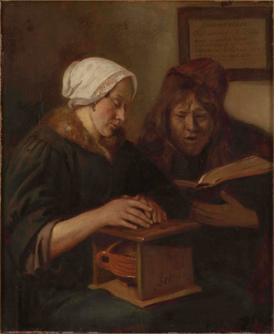 Couple Reading the Bible, vintage artwork by Jan Havicksz. Steen, 12x8" (A4) Poster