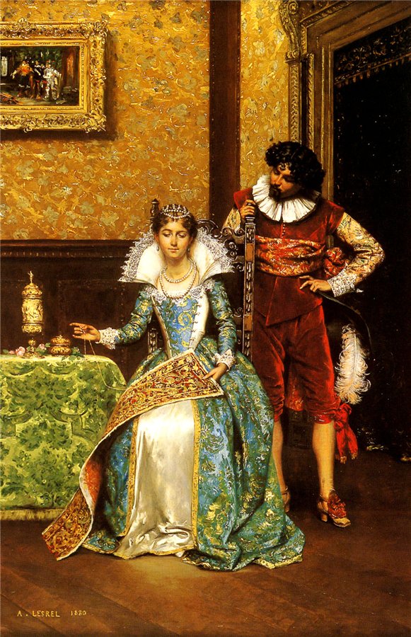 The Attentive Courtier, vintage artwork by Adolphe Alexander Lesrel, 12x8" (A4) Poster