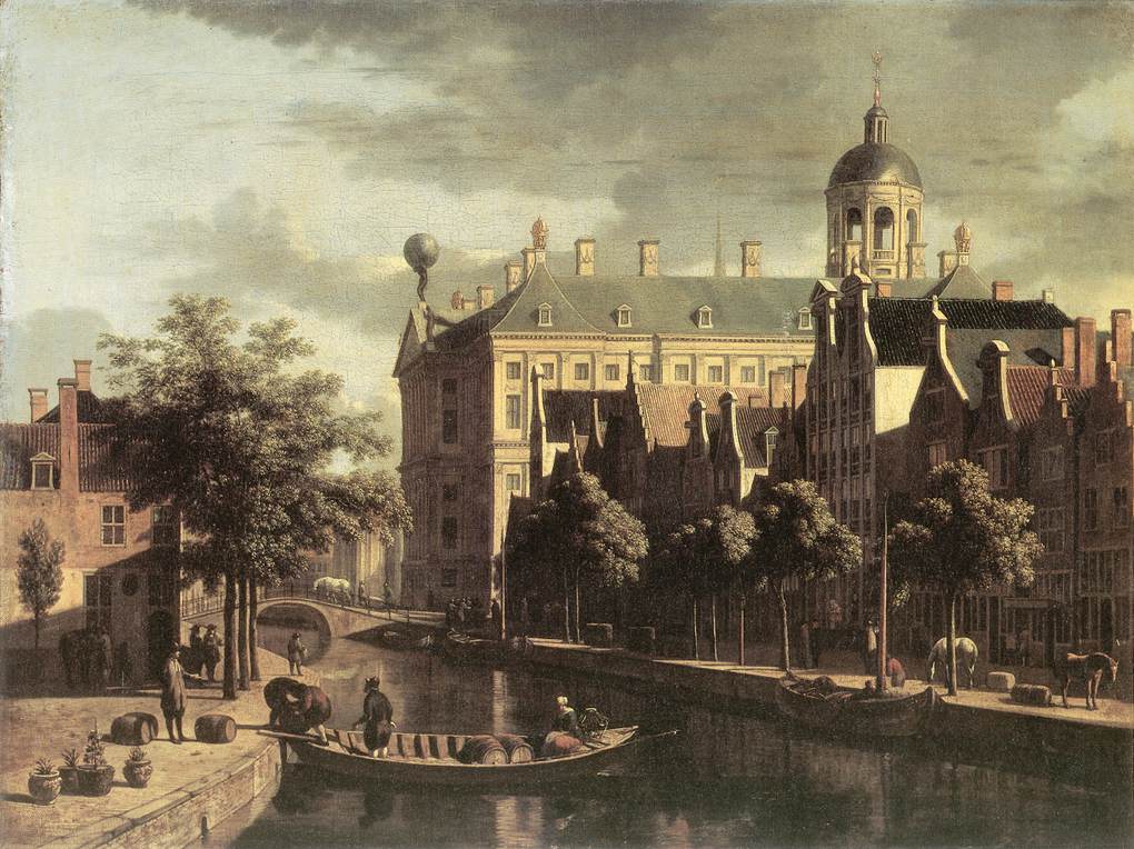 Amsterdam, the Nieuwezijds near the Bloemmarkt, vintage artwork by Gerrit Adriaensz.Berckheyde, 12x8" (A4) Poster