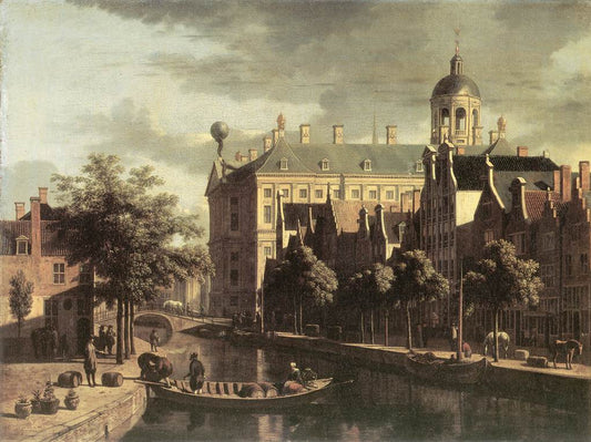 Amsterdam, the Nieuwezijds near the Bloemmarkt, vintage artwork by Gerrit Adriaensz.Berckheyde, 12x8" (A4) Poster