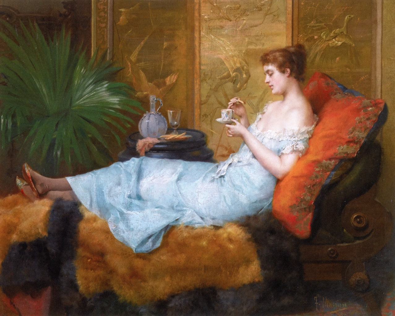 Teatime, vintage artwork by Francisco Masriera y Manovens, 12x8" (A4) Poster