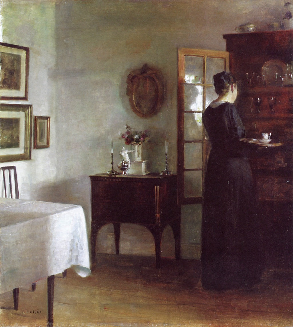 Clearing away the Tray, vintage artwork by Carl Vilhelm Holsøe, 12x8" (A4) Poster
