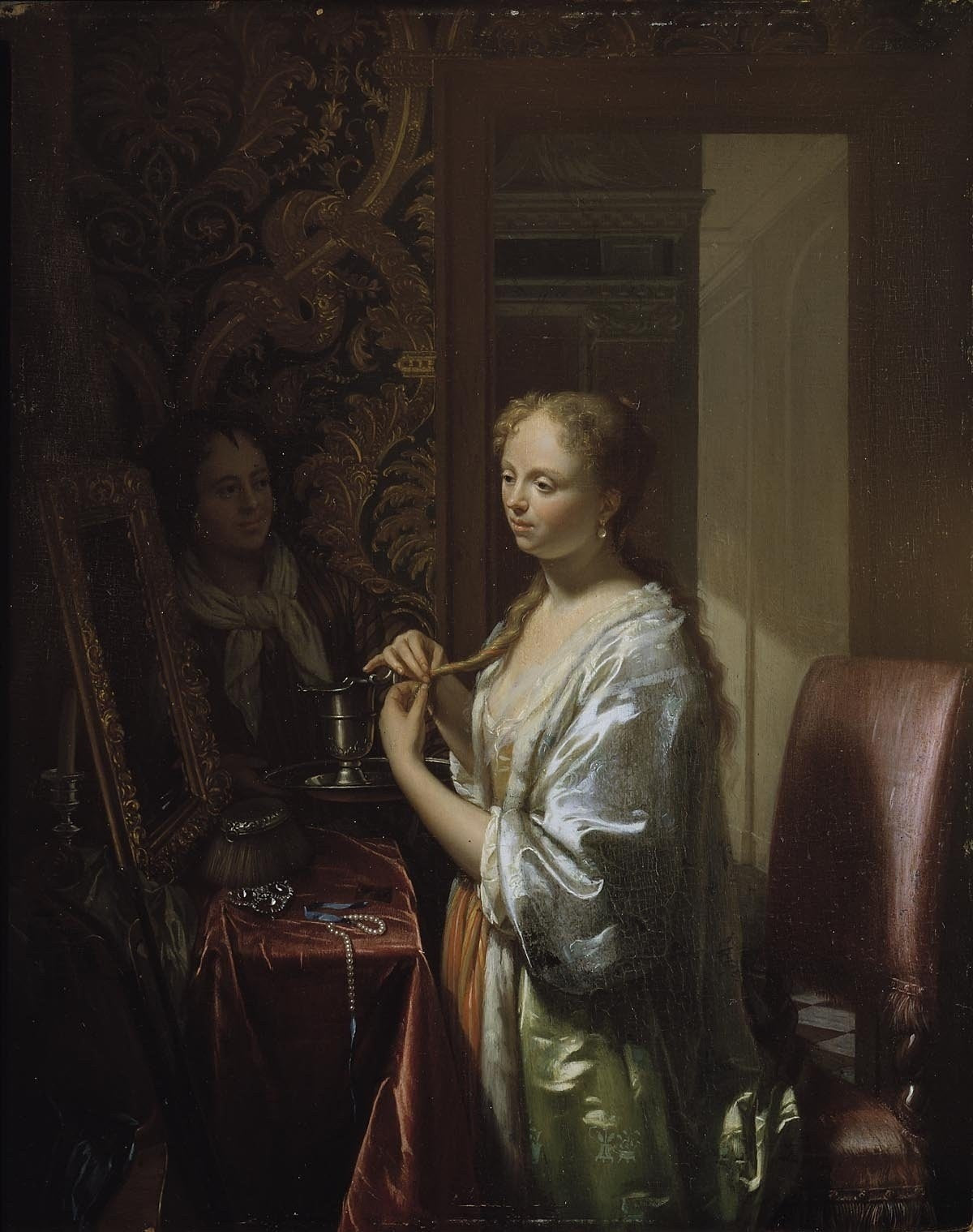 Lady attending to her toilet, vintage artwork by Philip van Dijk, 12x8" (A4) Poster