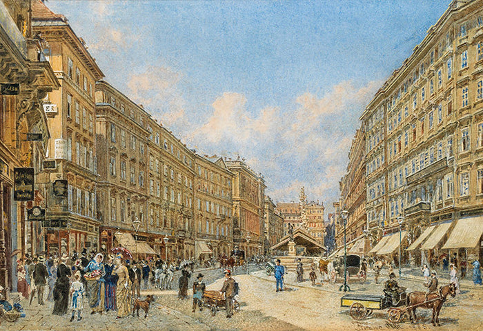 The Graben in Vienna, vintage artwork by Franz von Alt, A3 (16x12