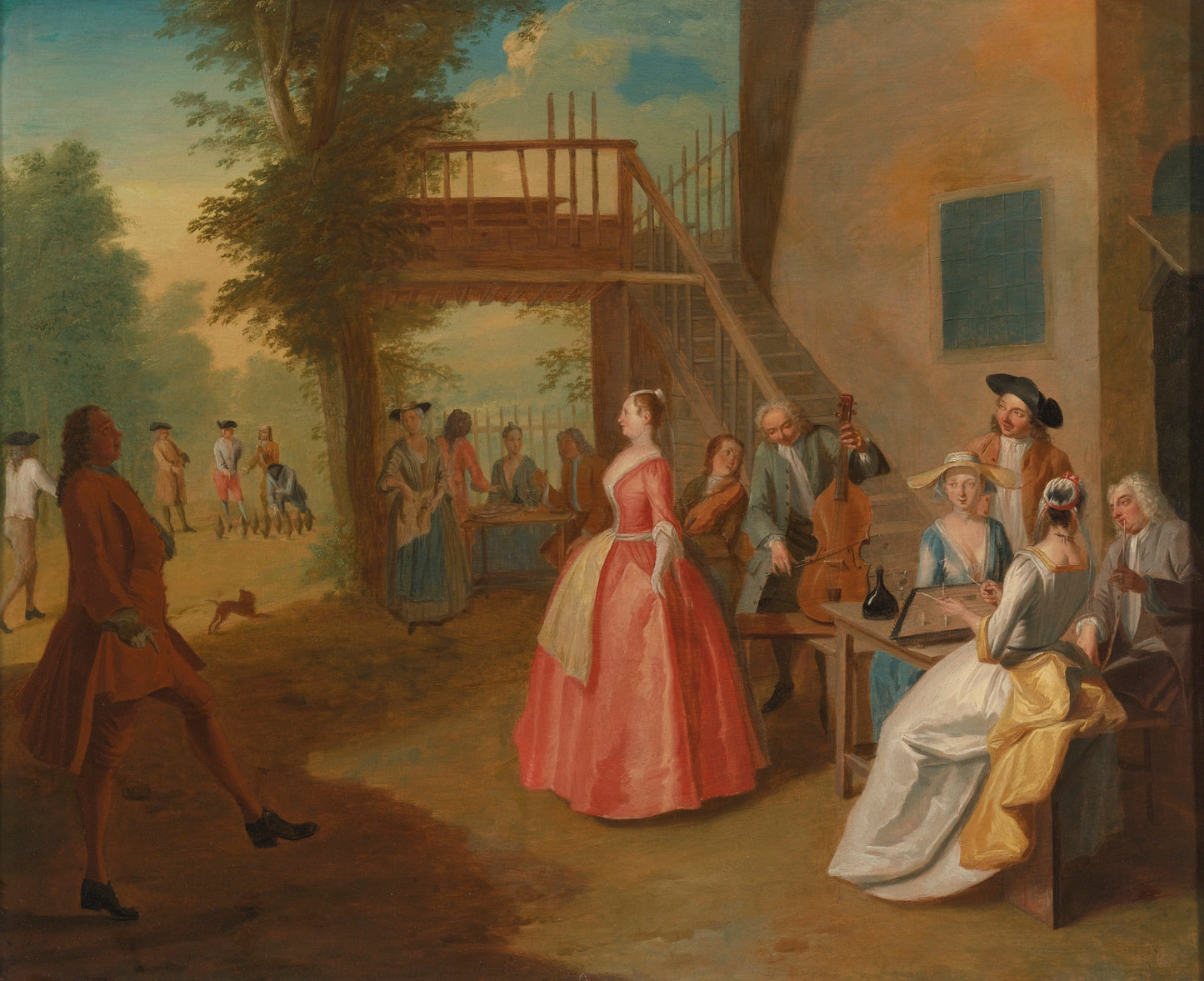 A Dancing Couple in an Outdoor Musical Party, vintage artwork by Joseph Frans Nollekens, 12x8" (A4) Poster