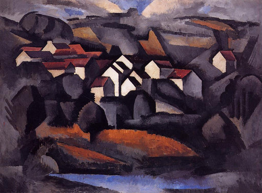 Landscape at Ferte-Sous-Jouarre, Final Version, vintage artwork by Roger de la Fresnaye, 12x8" (A4) Poster