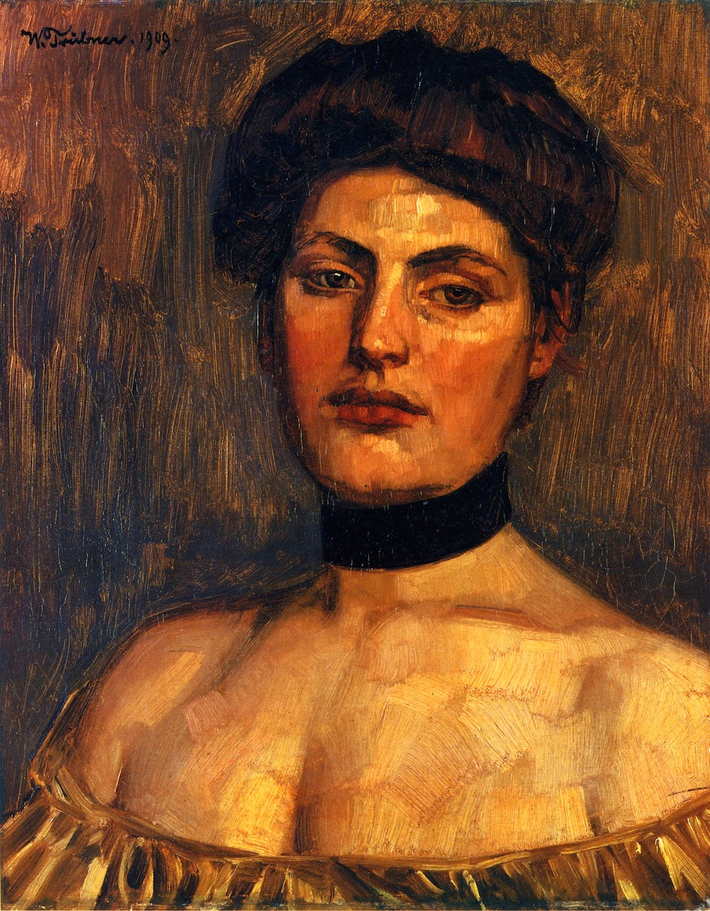 Lady with Black Collar, vintage artwork by Wilhelm Trübner, 12x8" (A4) Poster