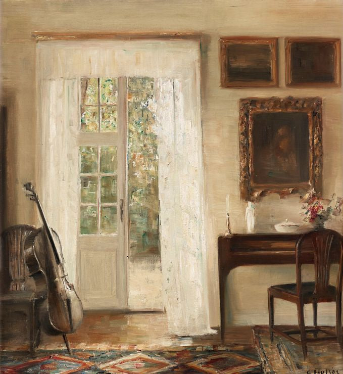 Interior with a Cello, vintage artwork by Carl Vilhelm Holsøe, 12x8" (A4) Poster