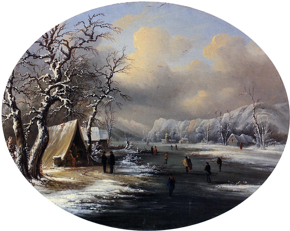 Skating on the Pond, vintage artwork by Regis François Gignoux, A3 (16x12") Poster Print