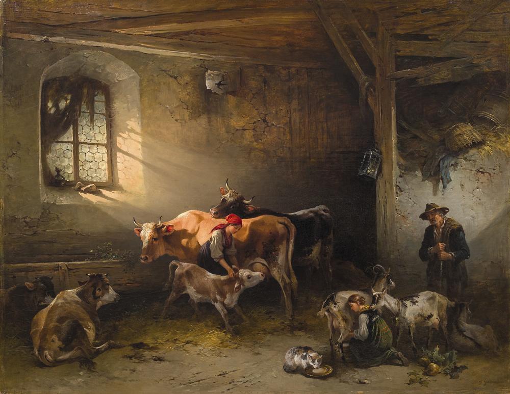 Stable Idyll, vintage artwork by Friedrich Gauermann, A3 (16x12") Poster Print