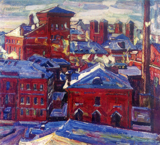 Moscow, View Toward the Factory, vintage artwork by Abraham A. Manievich, 12x8" (A4) Poster
