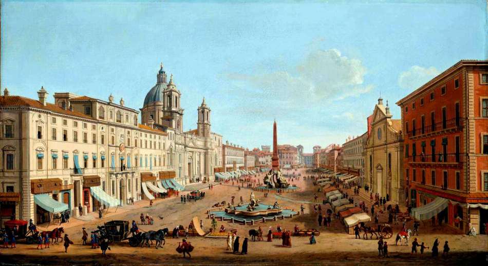 Rome, Piazza Navona with Palazzo Pamphilj and the churches of Sant’Agnese in Agone and San Giacomo d, vintage artwork by Caspar van Wittel, 12x8" (A4) Poster
