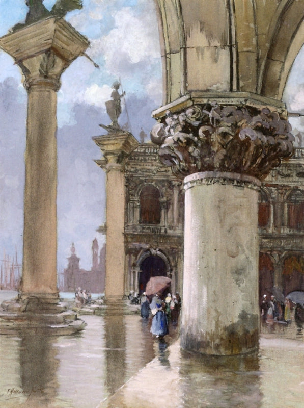 Piazetta, Venice, Rainy Day, vintage artwork by Francis Hopkinson Smith, 12x8" (A4) Poster