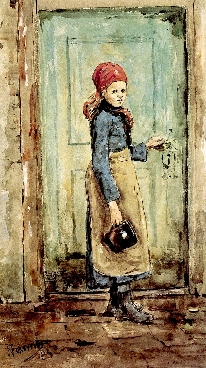 Girl with Pitcher, vintage artwork by William Forsyth, 12x8" (A4) Poster