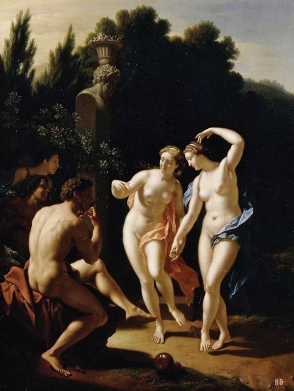 Dancing Nymphs, vintage artwork by Adriaen van der Werff, 12x8" (A4) Poster