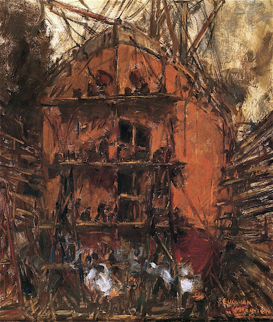 Ship in Drydock, vintage artwork by Eugeen van Mieghem, 12x8" (A4) Poster
