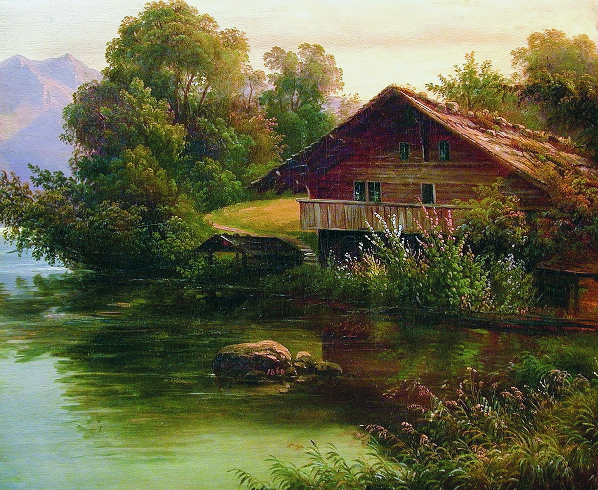 At the Water's Edge, vintage artwork by Arseny Meschersky, 12x8" (A4) Poster