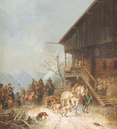 Return From Bear Hunting, vintage artwork by Heinrich Bürkel, A3 (16x12") Poster Print