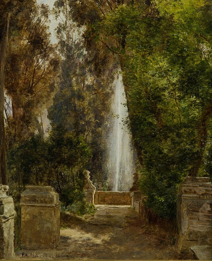 A fontain at the Villa d`Este in Tivoli, near Rome, vintage artwork by Janus La Cour, 12x8" (A4) Poster