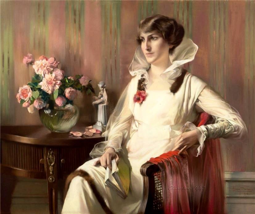 Elegante pensive, vintage artwork by Firmin Baes, 12x8" (A4) Poster