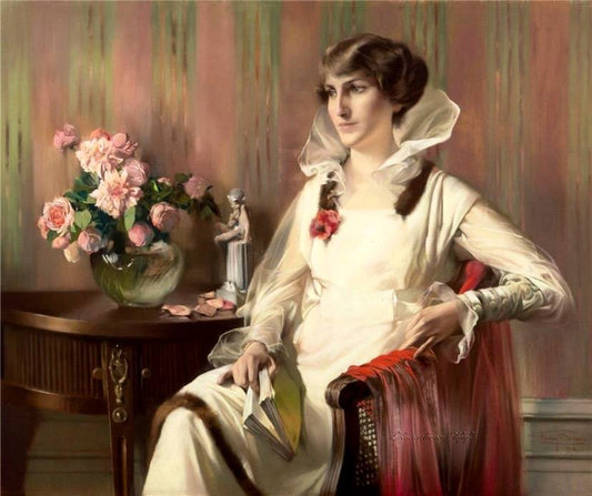 Elegante pensive, vintage artwork by Firmin Baes, 12x8" (A4) Poster