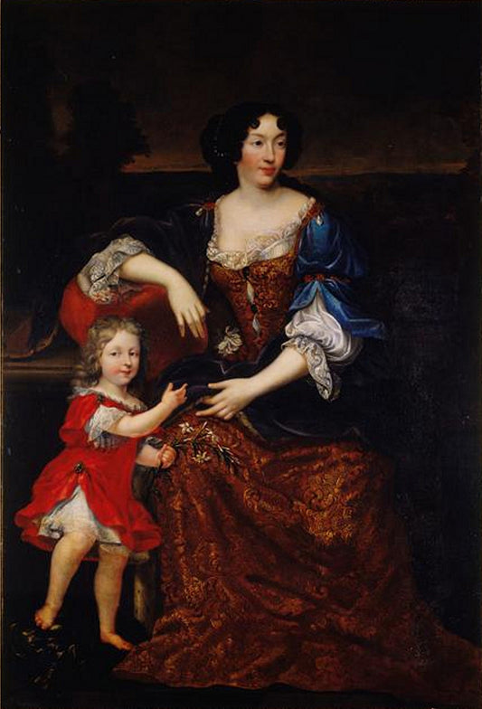 Isabelle d'Orleans, Duchess of Guise with her son, vintage artwork by Pierre Mignard, 12x8" (A4) Poster