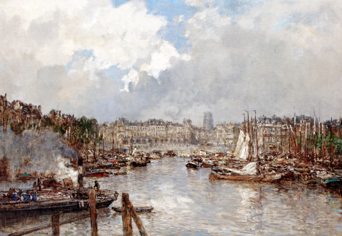 A View of the Leuvehaven and the Vischmarkt, with the Laurenskerk beyond, Rotterdam, vintage artwork by Johan Hendrik van Mastenbroek, 12x8" (A4) Poster