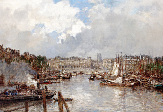 A View of the Leuvehaven and the Vischmarkt, with the Laurenskerk beyond, Rotterdam, vintage artwork by Johan Hendrik van Mastenbroek, 12x8" (A4) Poster