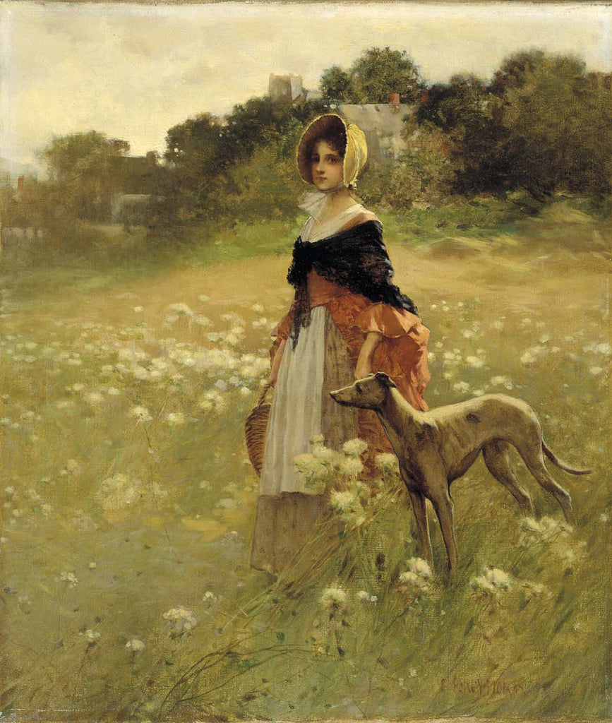Young girl and dog by Edward Percy Moran,A3(16x12")Poster