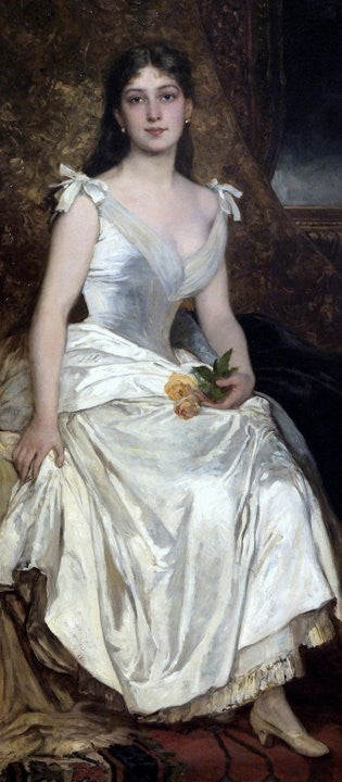 Ilona Lotz in White, vintage artwork by Károly Lotz, 12x8" (A4) Poster