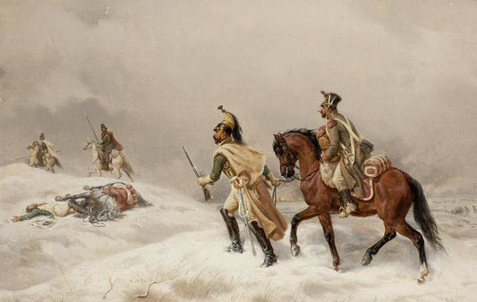 Soldiers in a Winter Landscape, vintage artwork by Niels Simonsen, A3 (16x12") Poster Print
